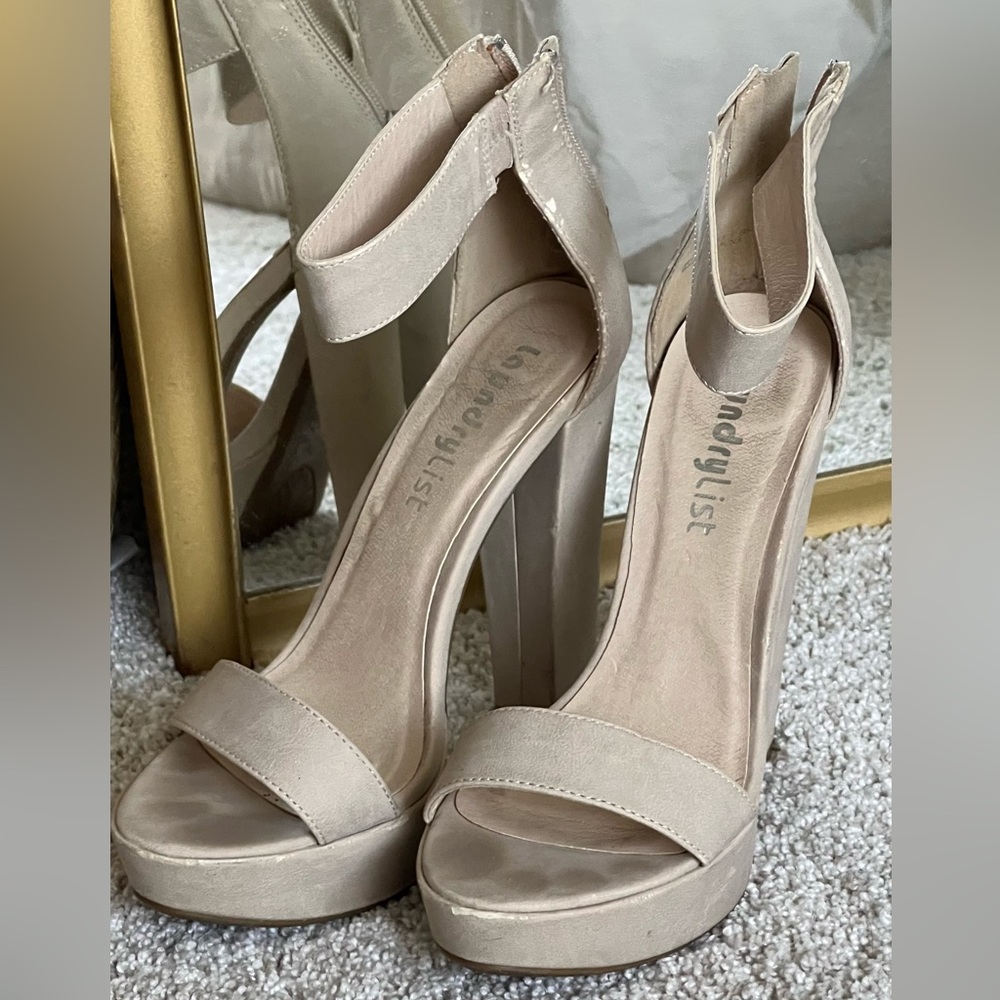 sandals on a high heel with zipper on the heel